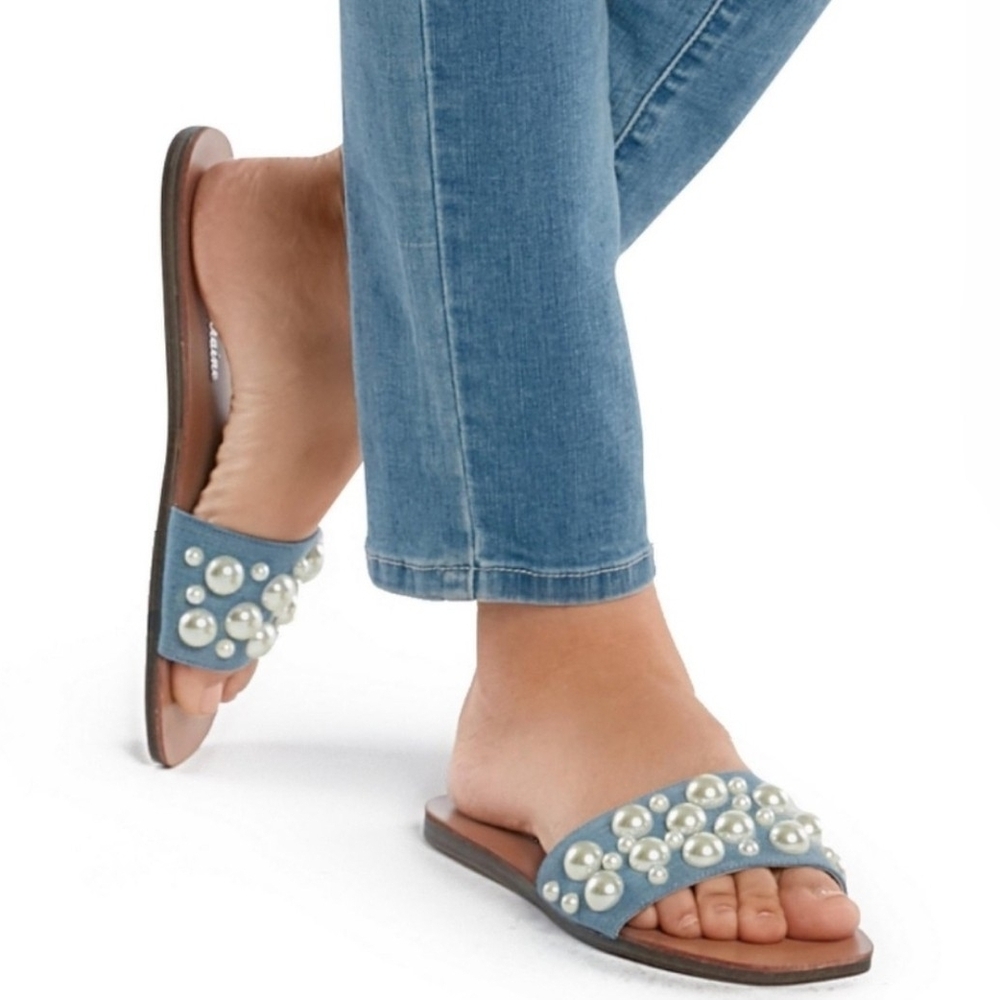 Lauren Lorraine Blue Sandals with Pearl Accents